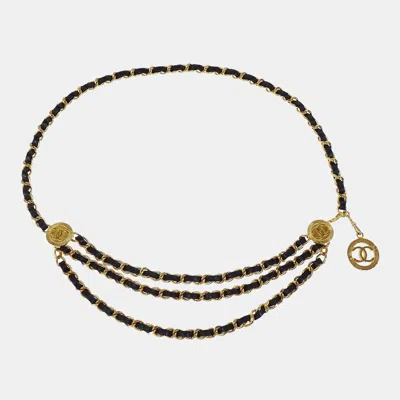 Pre-owned Chanel Medallion Gold Black Chain Belt