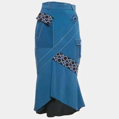 Pre-owned Peter Pilotto Blue Striped Crepe Lace Trim Short Skirt S
