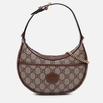 Pre-owned Gucci Brown Mini Gg Supreme Half Moon Bag