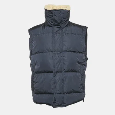 Pre-owned D & G Dolce & Gabbana Navy Blue Shearling Collar Nylon Puffer Vest L