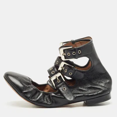 Pre-owned Laurence Dacade Black Leather Buckle Details Ballet Flat Size 37
