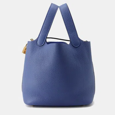 Pre-owned Hermes Picotin Lock Blue Tie Taurillon Clemence Bag 18