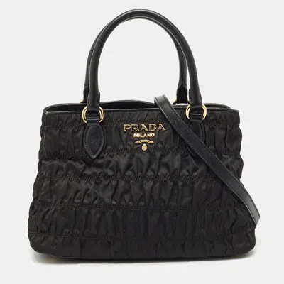 Pre-owned Prada Black Gaufre Tessuto Nylon And Leather Tote