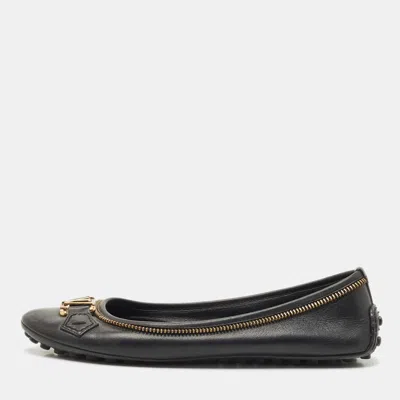 Pre-owned Louis Vuitton Black Leather Zipper Trim Oxford Ballet Flats Size 36