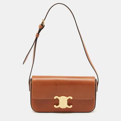 Pre-owned Celine Brown Leather Triomphe Claude Shoulder Bag