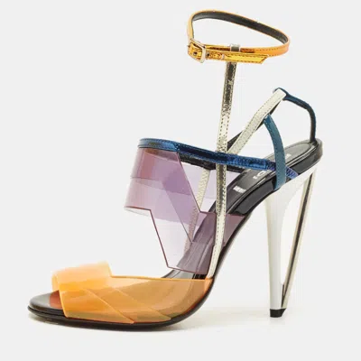 Pre-owned Fendi Multicolor Pvc And Leather Iridia Sandals Size 36