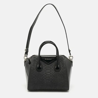 Pre-owned Givenchy Black Python And Patent Leather Small Antigona Satchel