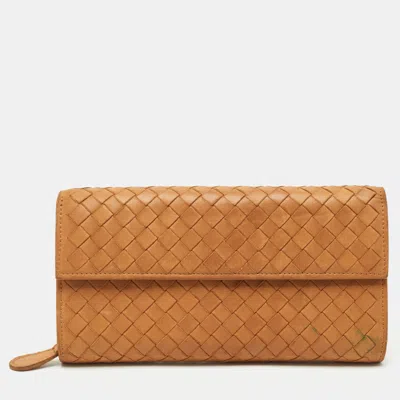 Pre-owned Bottega Veneta Brown Intrecciato Leather Flap Continental Wallet