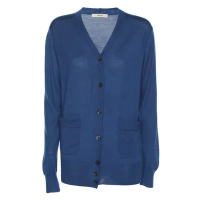 Pre-owned Celine Blue Cashmere Knit Button Front Sweater Xs