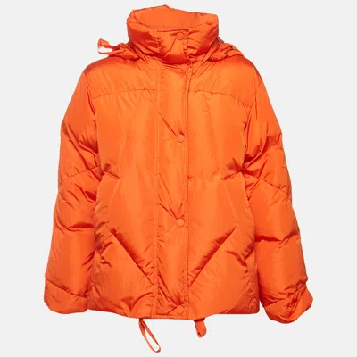 Pre-owned Weekend Max Mara Orange Nylon Detachable Hood Quilted Down Jacket S