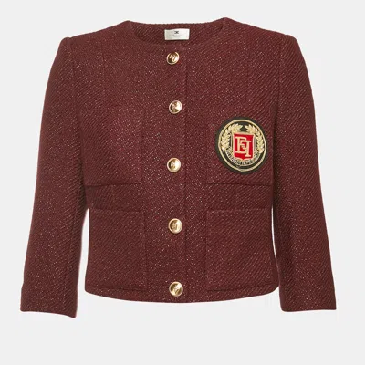 Pre-owned Elisabetta Franchi Burgundy Lurex Tweed Jacket S