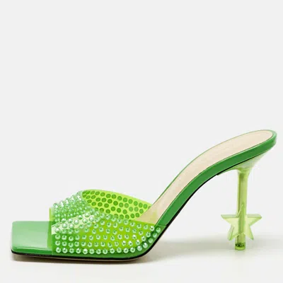 Pre-owned Mach&mach Green Pvc Crystal Embellished Star Slide Sandals Size 36