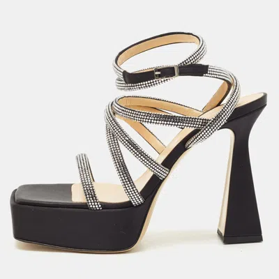 Pre-owned Mach&mach Black Satin Sydney Platform Sandals Size 42