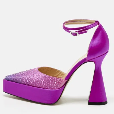 Pre-owned Mach&mach Pink Satin Galaxy Crystalized Platform Pumps Size 38.5