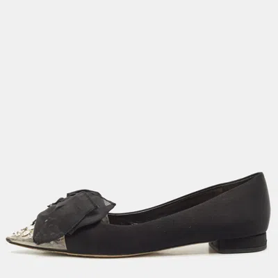 Pre-owned Miu Miu Black Satin Crystal Embellished Bow Buckle Ballet Flats Size 40