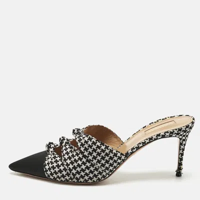 Pre-owned Aquazzura White/black Fabric Knotted Mondaine Mules Size 41