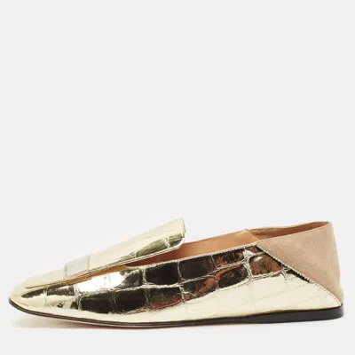 Pre-owned Sergio Rossi Gold Croc Embossed Leather Sr1 Loafers Size 36.5