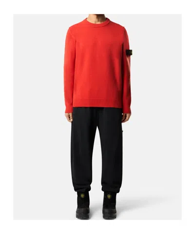 Stone Island Orange Brushed Organic Cotton Crewneck Sweatshirt In Red