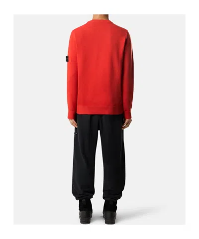 Stone Island Orange Brushed Organic Cotton Crewneck Sweatshirt In Red