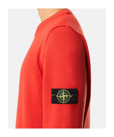 Stone Island Orange Brushed Organic Cotton Crewneck Sweatshirt In Red