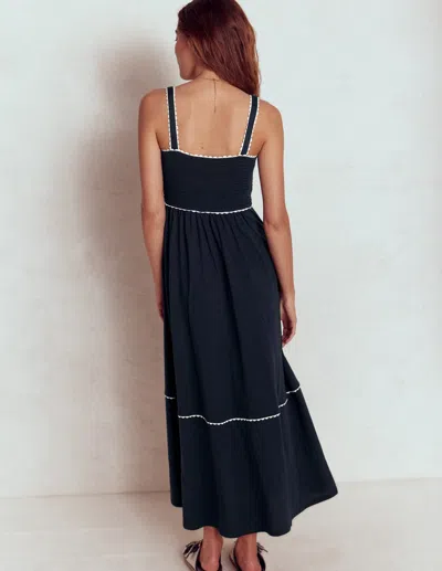 Boden Smocked Trim Maxi Dress Navy