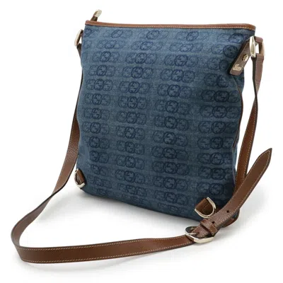 Pre-owned Gucci Abbey Blue Brown Denim Leather Shoulder Bag ()