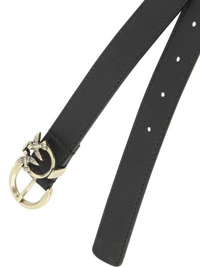 Pinko Logo Birds Leather Belt In Black