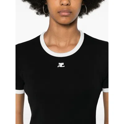 Courrèges Logo-embroidered Cotton T-shirt With Tipping