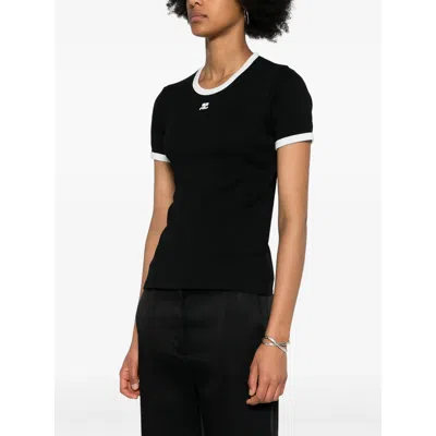 Courrèges Logo-embroidered Cotton T-shirt With Tipping