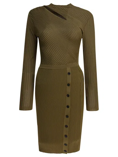 Self-portrait Ribbed Knit Mini Dress With Cut-outs In Khaki