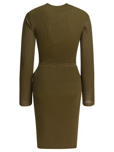 Self-portrait Ribbed Knit Mini Dress With Cut-outs In Khaki