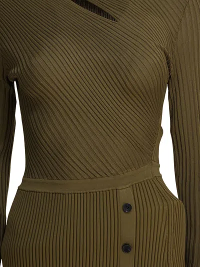 Self-portrait Ribbed Knit Mini Dress With Cut-outs In Khaki