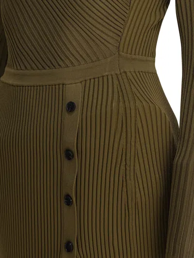 Self-portrait Ribbed Knit Mini Dress With Cut-outs In Khaki