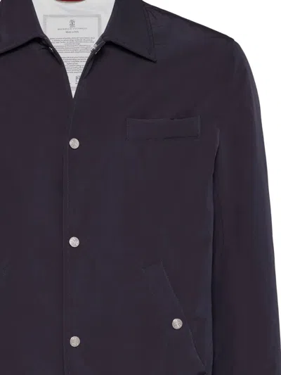 Brunello Cucinelli Navy Blue Waterproof Jacket In Black