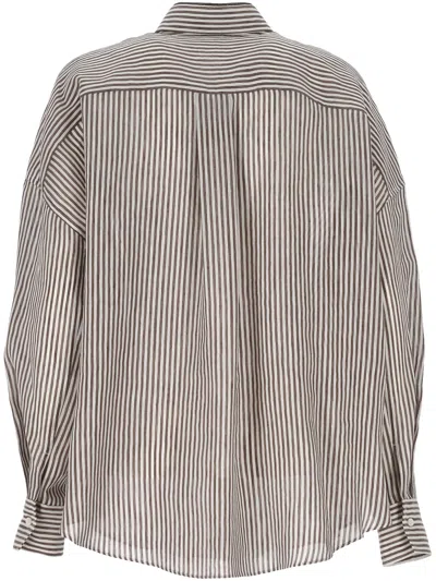 Brunello Cucinelli White Brown Striped Shirt In Brown