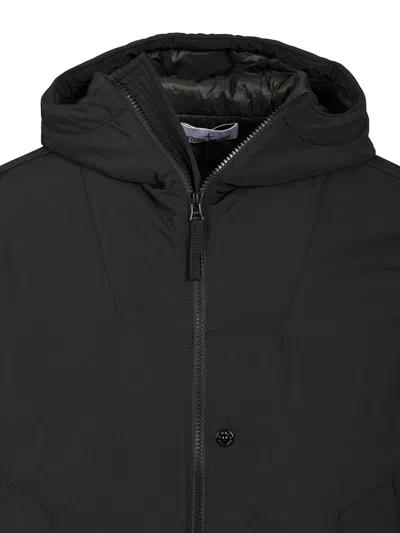 Stone Island Micro Twill Padded Hooded Jacket In Black