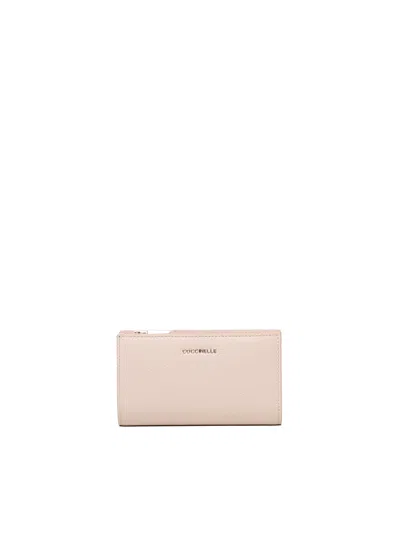 Coccinelle Metallic Soft Pink Leather Wallet In Neutral