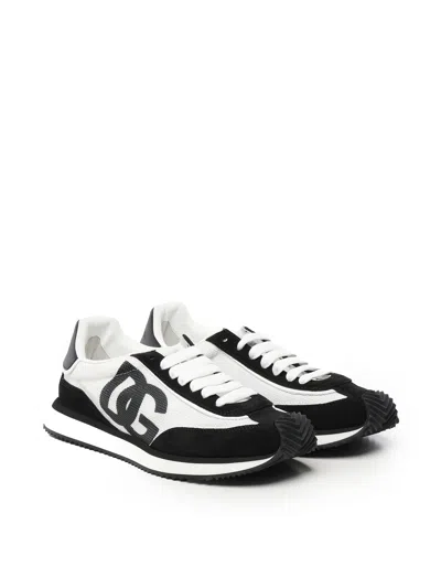 Dolce & Gabbana Multicolor Mesh And Split Leather Cushion Sneakers In Black