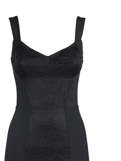 Dolce & Gabbana Midi Corsetry Powernet Lace Dress In Black