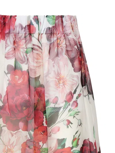 Dolce & Gabbana Rose Print Silk Midi Skirt