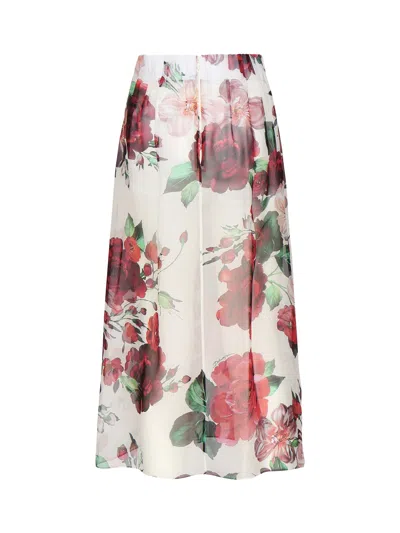 Dolce & Gabbana Rose Print Silk Midi Skirt