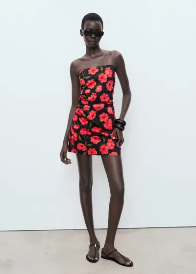 Mango Bandeau Ruched Sides Mini Dress In Red