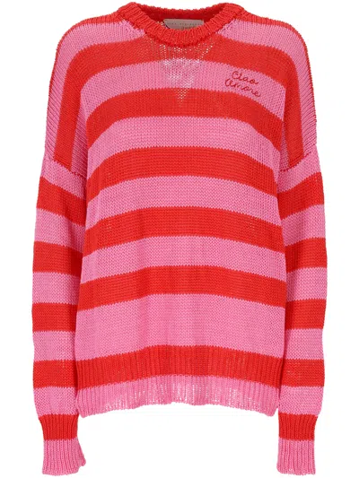 Giada Benincasa Ciao Amore Striped Knit Sweater In Pink