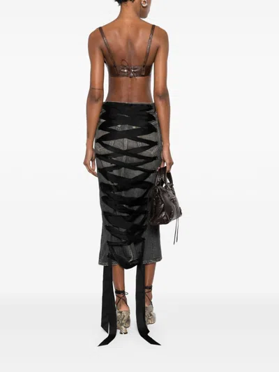 Balenciaga Denim Skirt With Laces Interwining