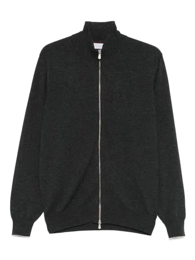 Brunello Cucinelli High Neck Cashmere Cardigan With Ribbed Cuffs