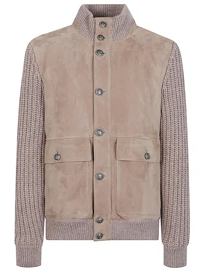 Brunello Cucinelli Bomber Jacket With Knitted Back And Textured Knit Sleeves