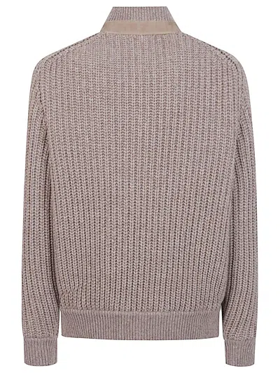 Brunello Cucinelli Bomber Jacket With Knitted Back And Textured Knit Sleeves