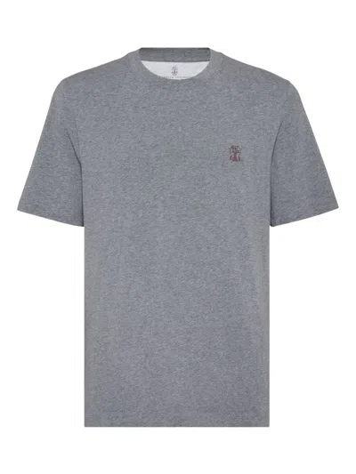 Brunello Cucinelli Men Logo Cotton T-shirt In Gray
