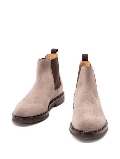 Brunello Cucinelli Men Leather Chelsea Boots In Brown