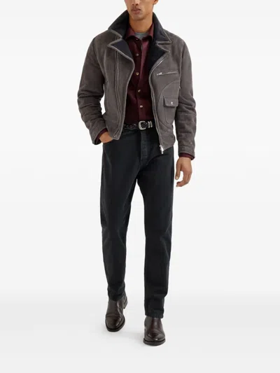 Brunello Cucinelli Men Logo Cotton T-shirt In Gray